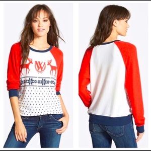 Wildfox Snow Bunny Baggy Beach Jumper in Red/Blue Multi Size Medium